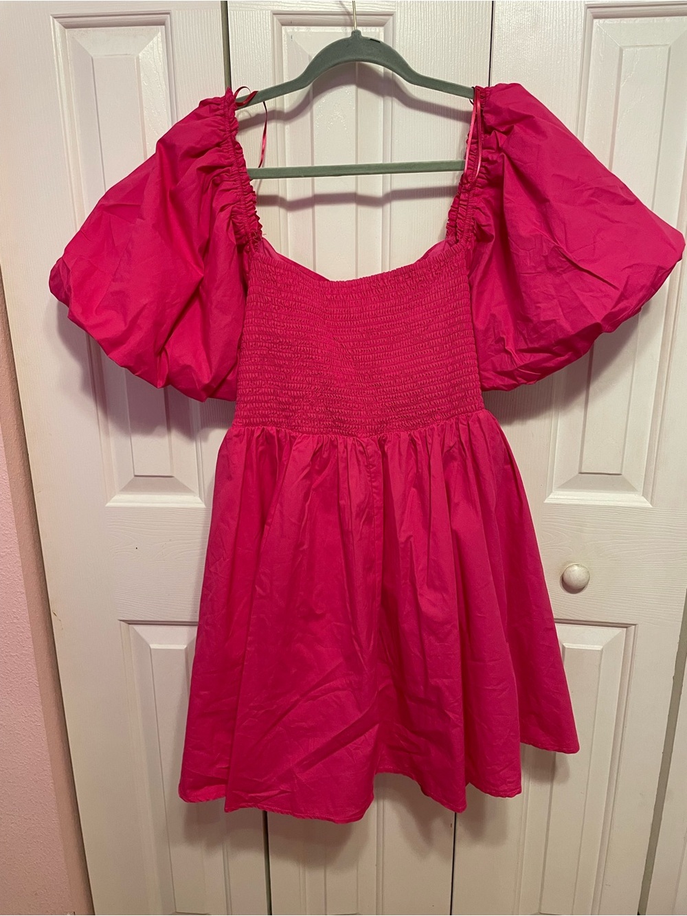 Women’s ' Puff Sleeve Smocked Bodice Dress - Hot Pink